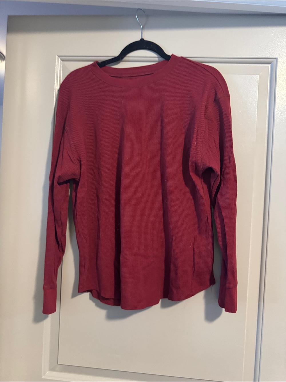 Time and Tru Long Sleeve Waffle Knit Top - Brick Red
